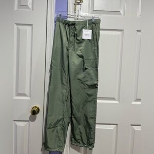 Anthropologie Green Satin Joggers